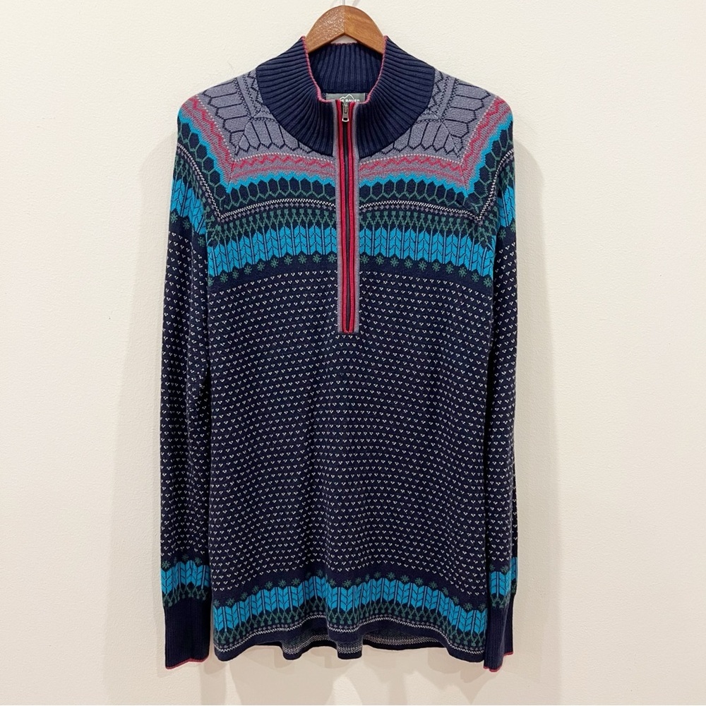 Eddie Bauer Navy Blue & Teal Zip Cowl Sweater with Pink Trim
